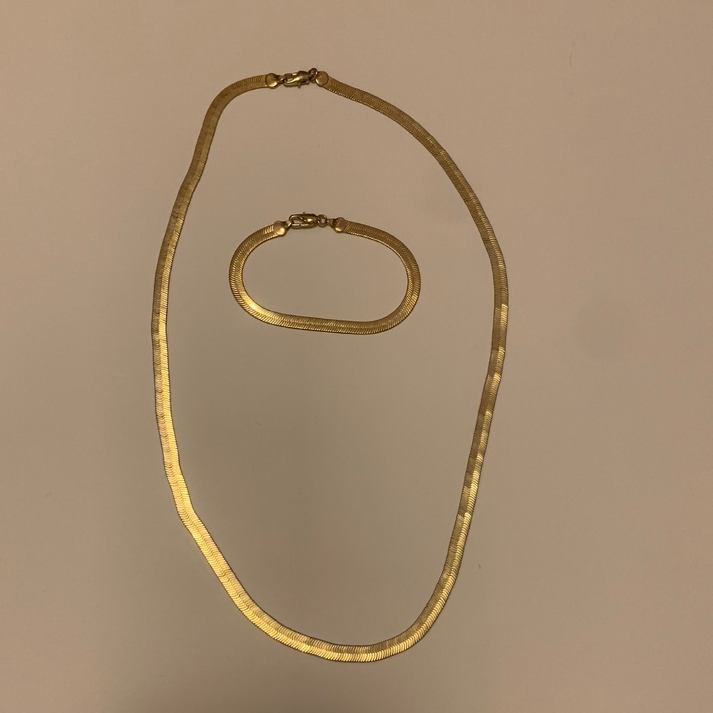 Fishtail Faux Gold Jewelry Set Bracelet 3.5” and Necklace 11”